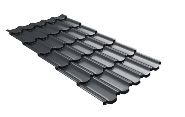 Металлочерепица квинта плюс с 3D резом 0,5 Satin RAL 7024 мокрый асфальт купить в Калининграде